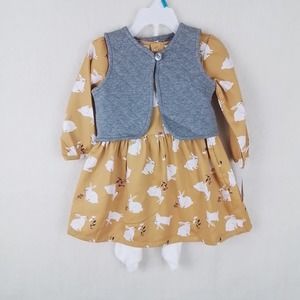 NWT Carter's‎ Baby 3-Piece Dress Set Girl's Size 18m in Yellow w/ Bunnies
